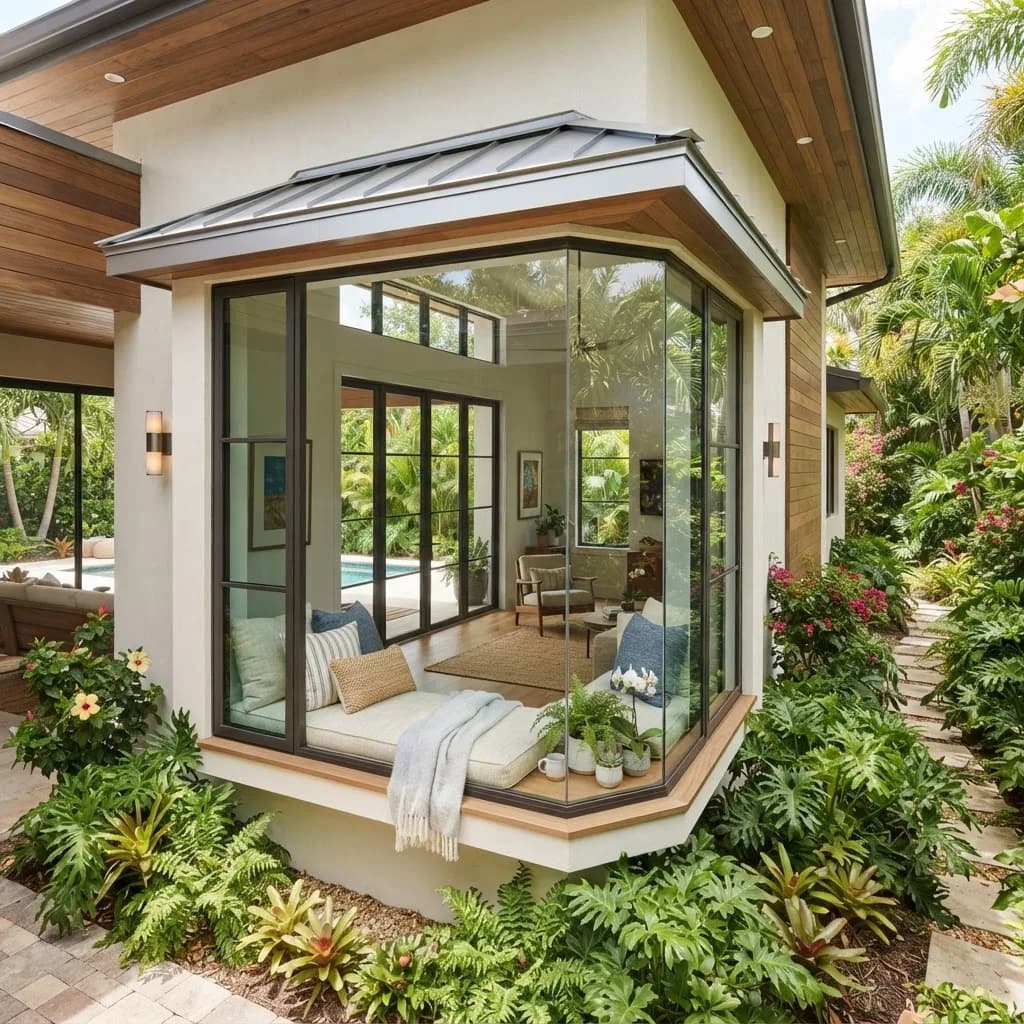 Bay and bow window projecting outward on a premium Florida home